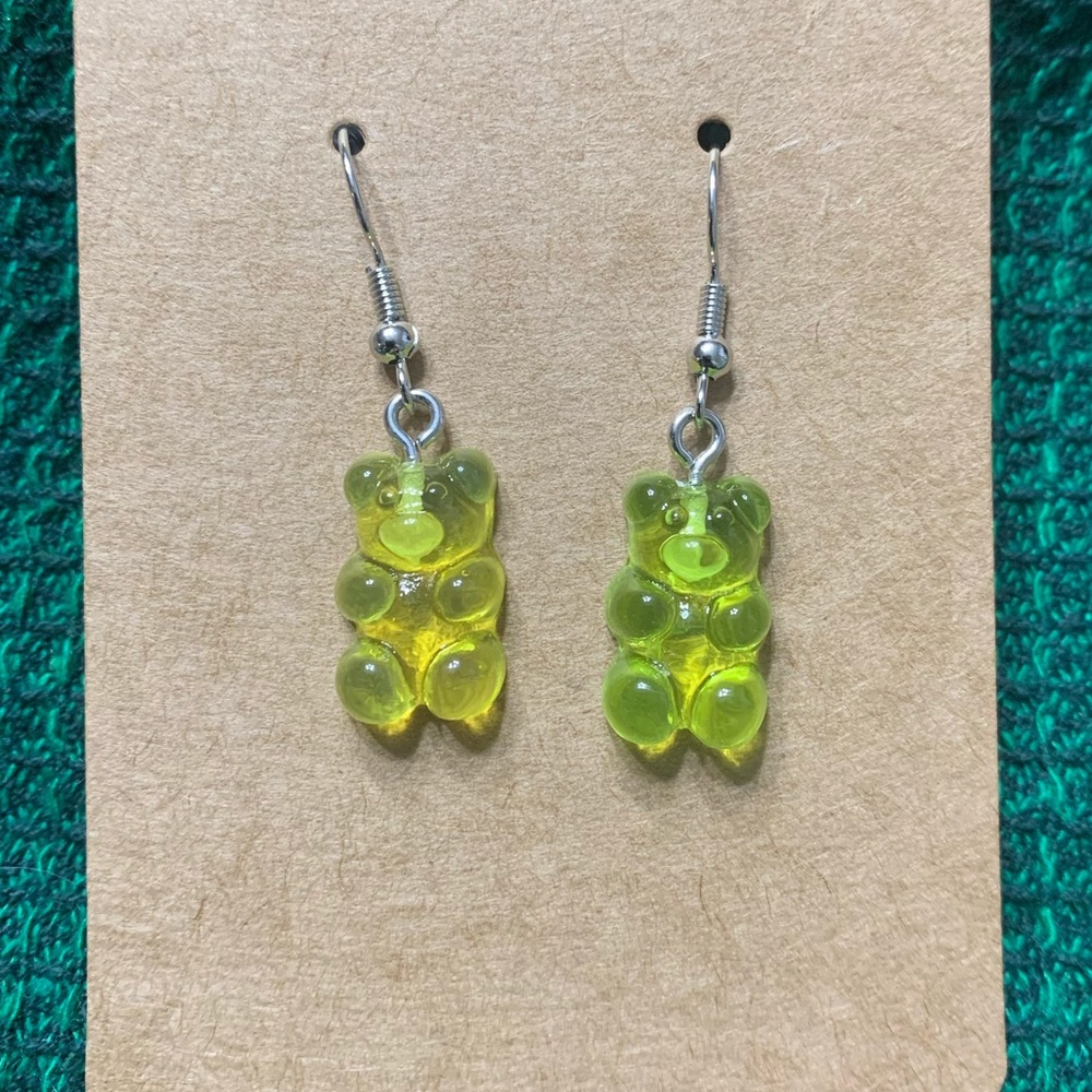 Green and yellow gummy bear earrings
